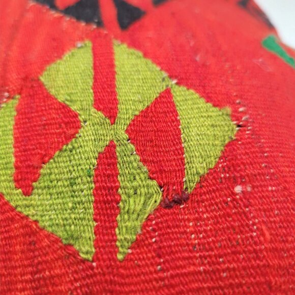 Kilim Pillow Red Woven Wool Hand Folk Square - Picture 8 of 8